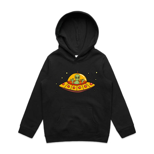 Alien Pizza - Kids Hoodie Black Kids Hoodie Printed In Australia