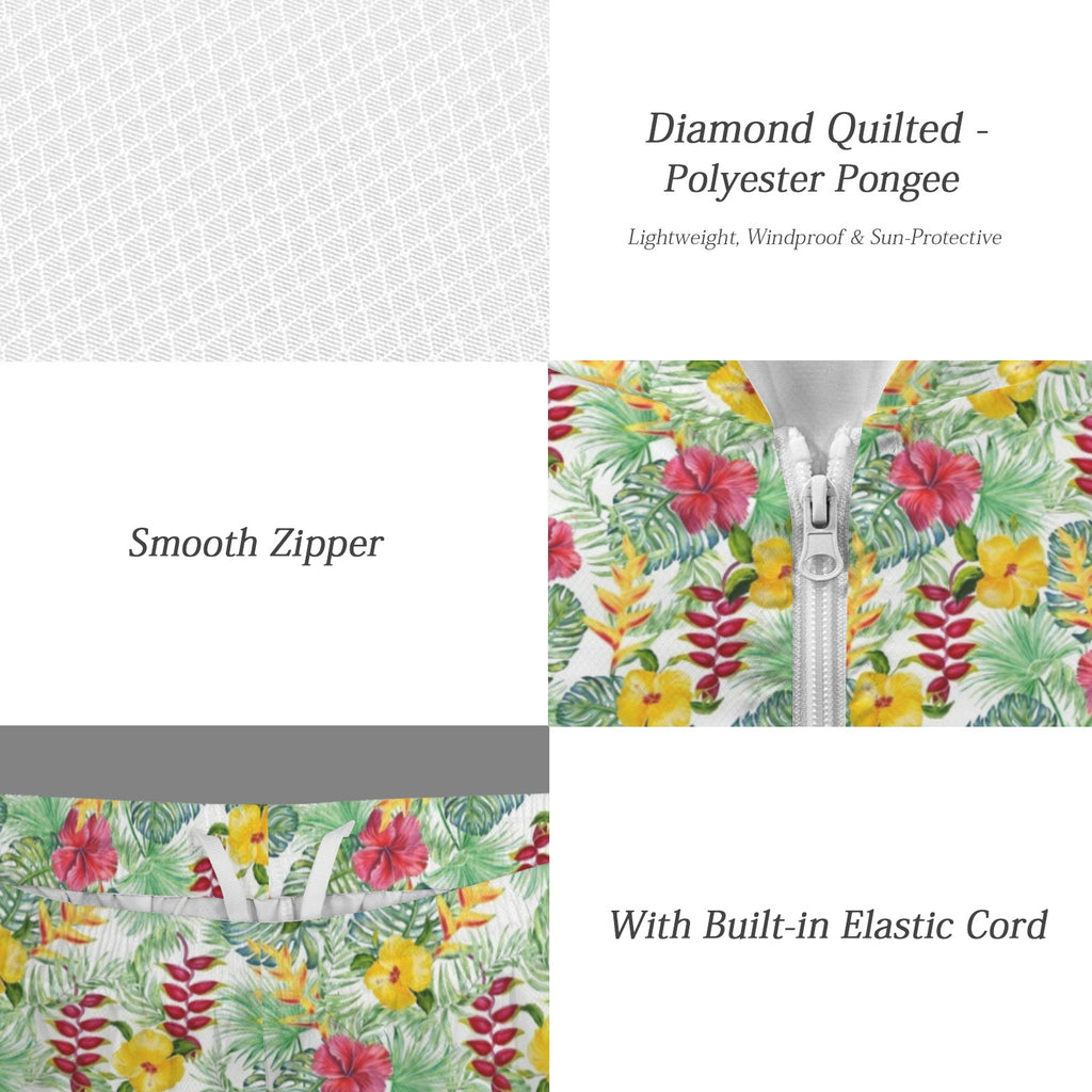 Tropical Flowers On White Men's Lightweight Sun Hoodie & Shorts Set Men's Lightweight Sun Hoodie & Shorts Plants Printed Offshore
