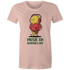 Music On, Worries Off - Womens T-shirt Pale Pink Womens T-shirt Music Printed In Australia
