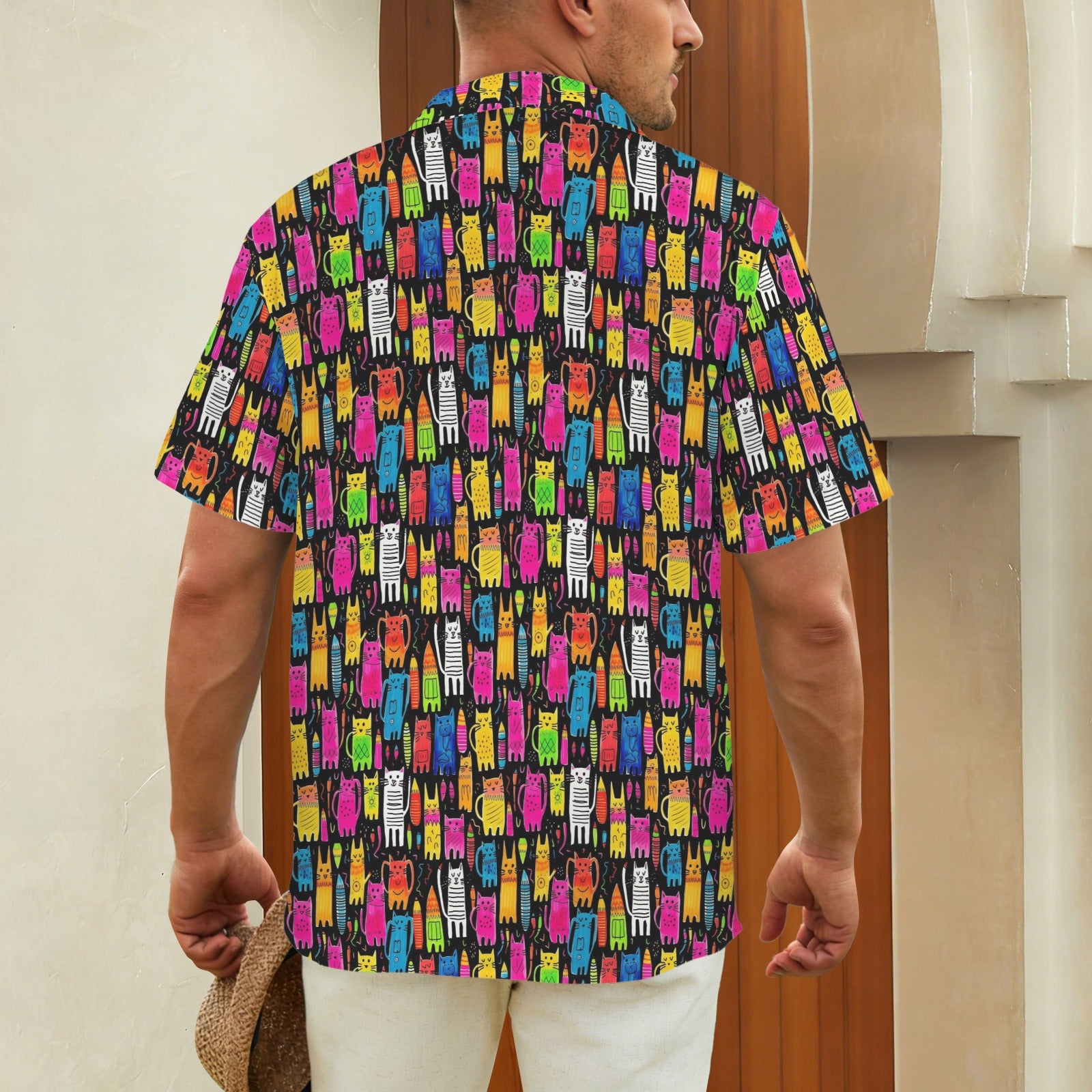 Colourful Cats Men's Short Sleeve Hawaiian Shirt Men's Hawaiian Shirt (New) animal Printed Offshore