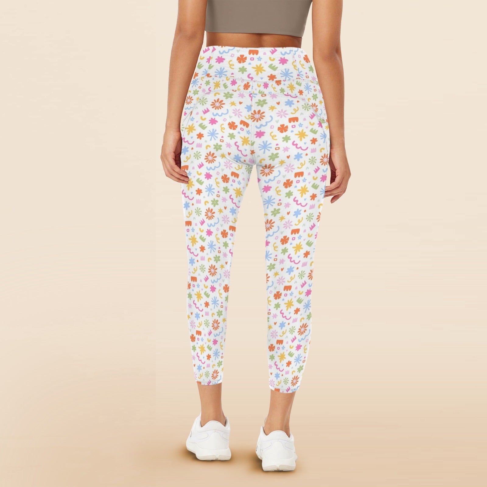 Abstract Colourful Shapes - Women's High Waist Pockets Yoga Leggings