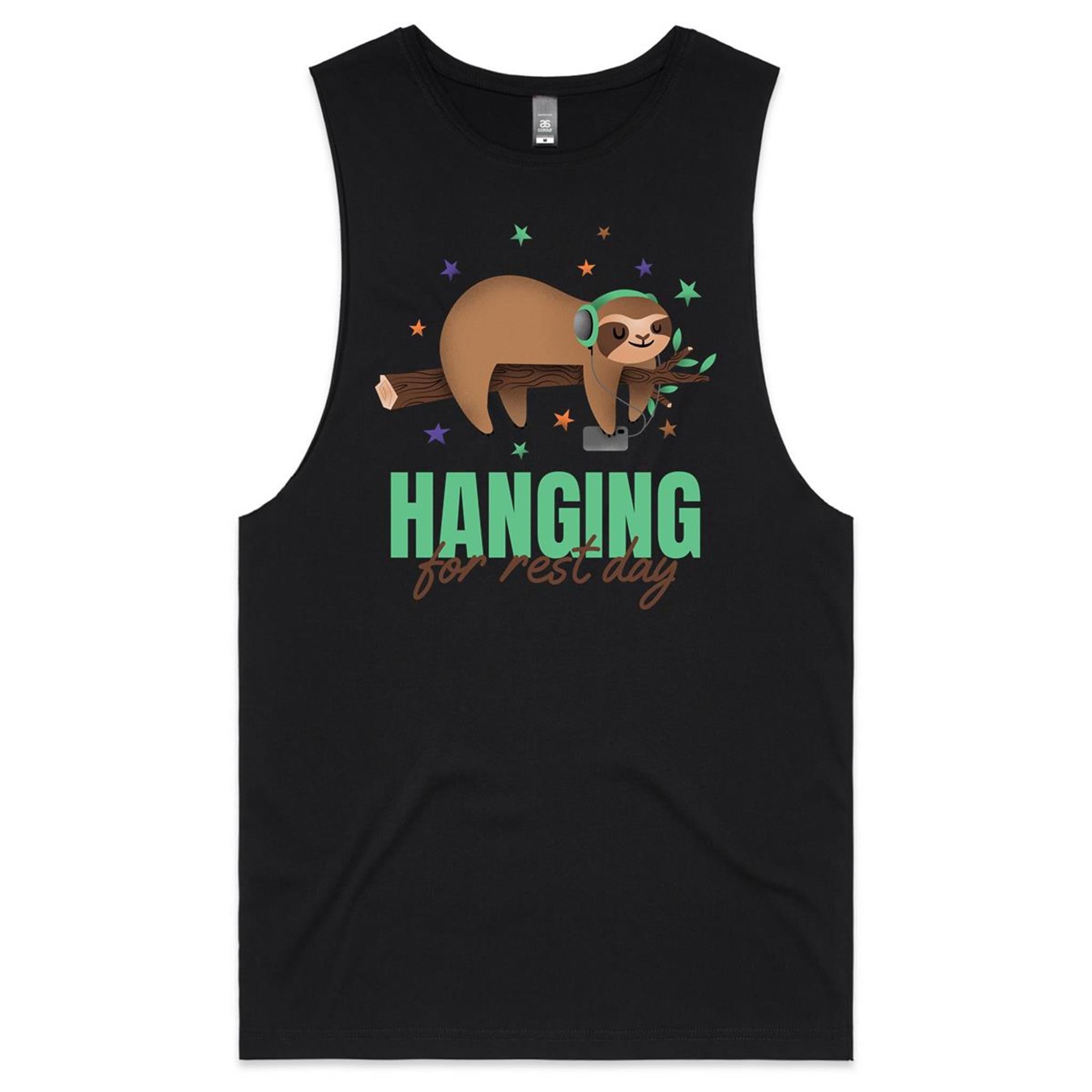 Hanging For Rest Day, Sloth - Tank Top Tee Black Drop Arm Tank Top Fitness Printed In Australia