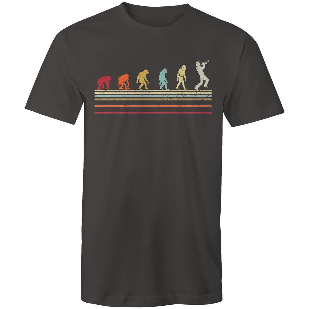 Trumpet Player Evolution - Mens T-Shirt Charcoal Mens T-shirt Music Printed In Australia