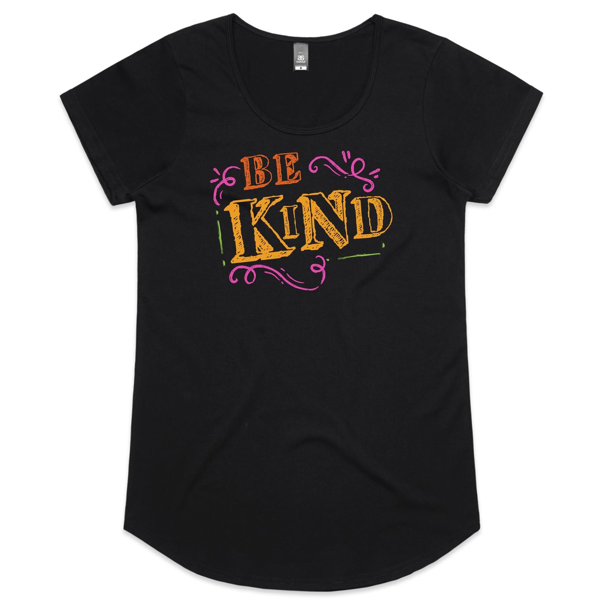 Be Kind - Womens Scoop Neck T-Shirt Black Womens Scoop Neck T-shirt Kindness Printed In Australia
