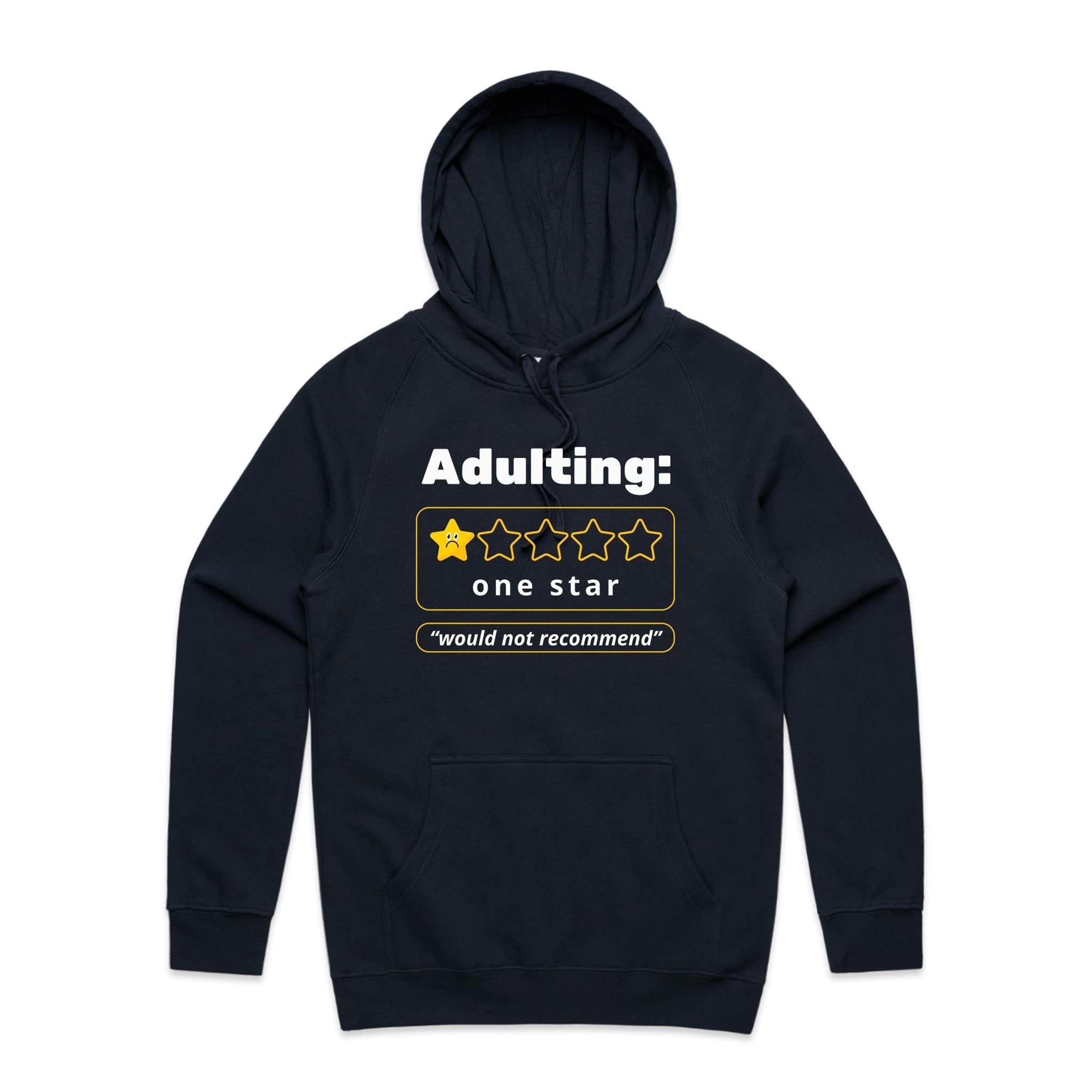 Adulting, One Star - Mens Hoodie Navy Mens Hoodie Printed In Australia