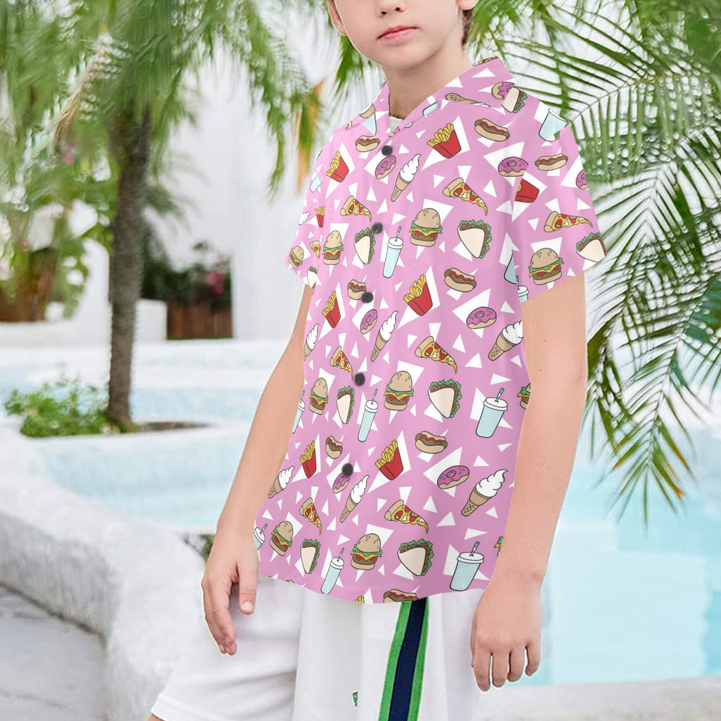 Fast Food Senior Kids Hawaiian Shirt Senior Kids Hawaiian Shirt 8-15 Food Printed Offshore