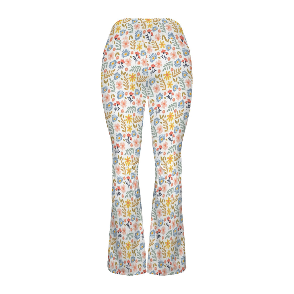 Boho Flowers And Leaves High Waist Crossover Tummy Control Flare Leggings High Waist Flare Leggings Plants Printed Offshore