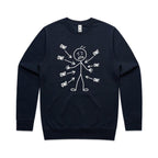 Ow! Everything Hurts Stick Figure AS Colour Stencil Crew Sweatshirt Unisex Navy Sweatshirt Printed In Australia