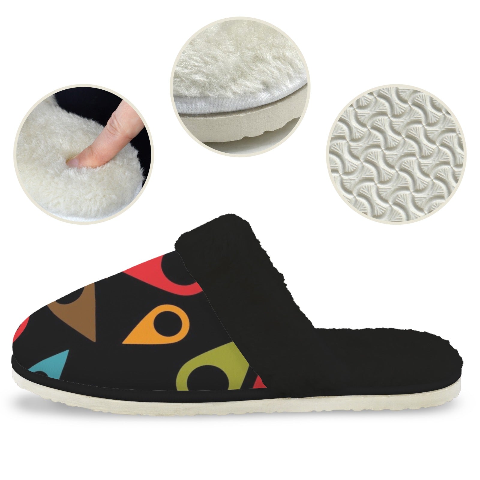 Where Am I Men's Fur Trim Thick-Sole Indoor Slippers Men's Fur Trimmed Slippers Printed Offshore