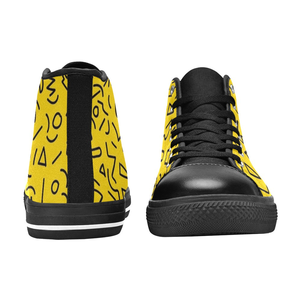Black Squiggle On Yellow - Kids' High Top Canvas Shoes Kids High Top Canvas Shoes Printed Offshore