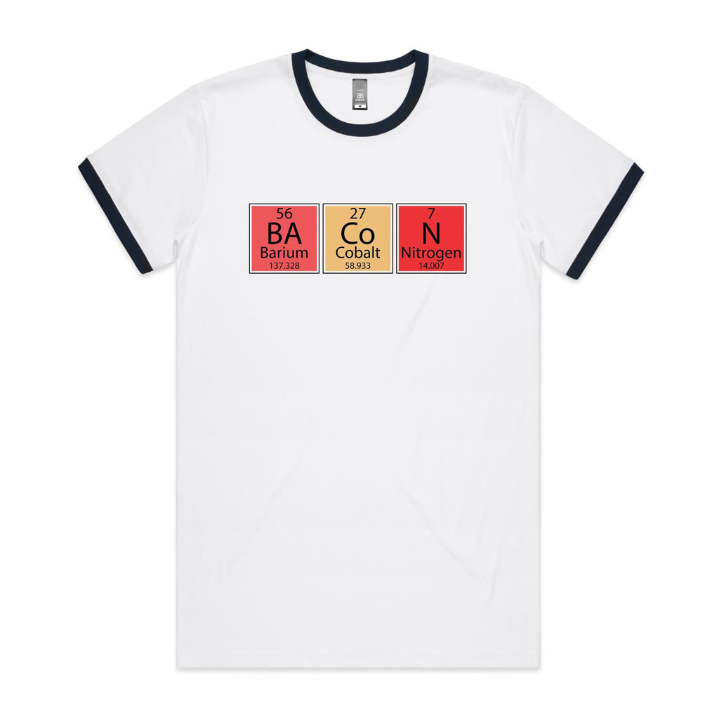 Bacon Periodic Table - Staple Ringer Tee White Navy Ringer T-Shirt Food Printed In Australia Science