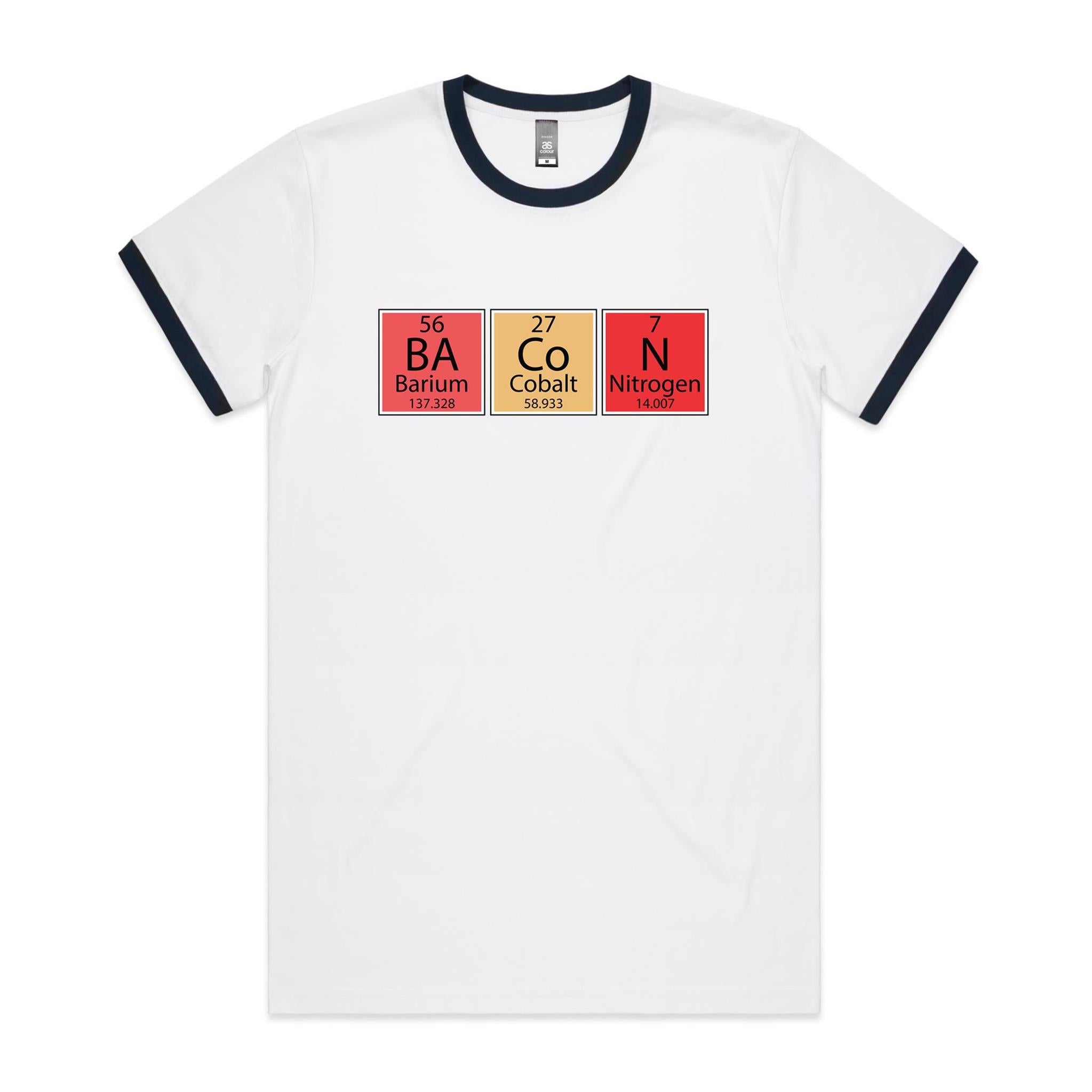 Bacon Periodic Table - Staple Ringer Tee White Navy Ringer T-Shirt Food Printed In Australia Science
