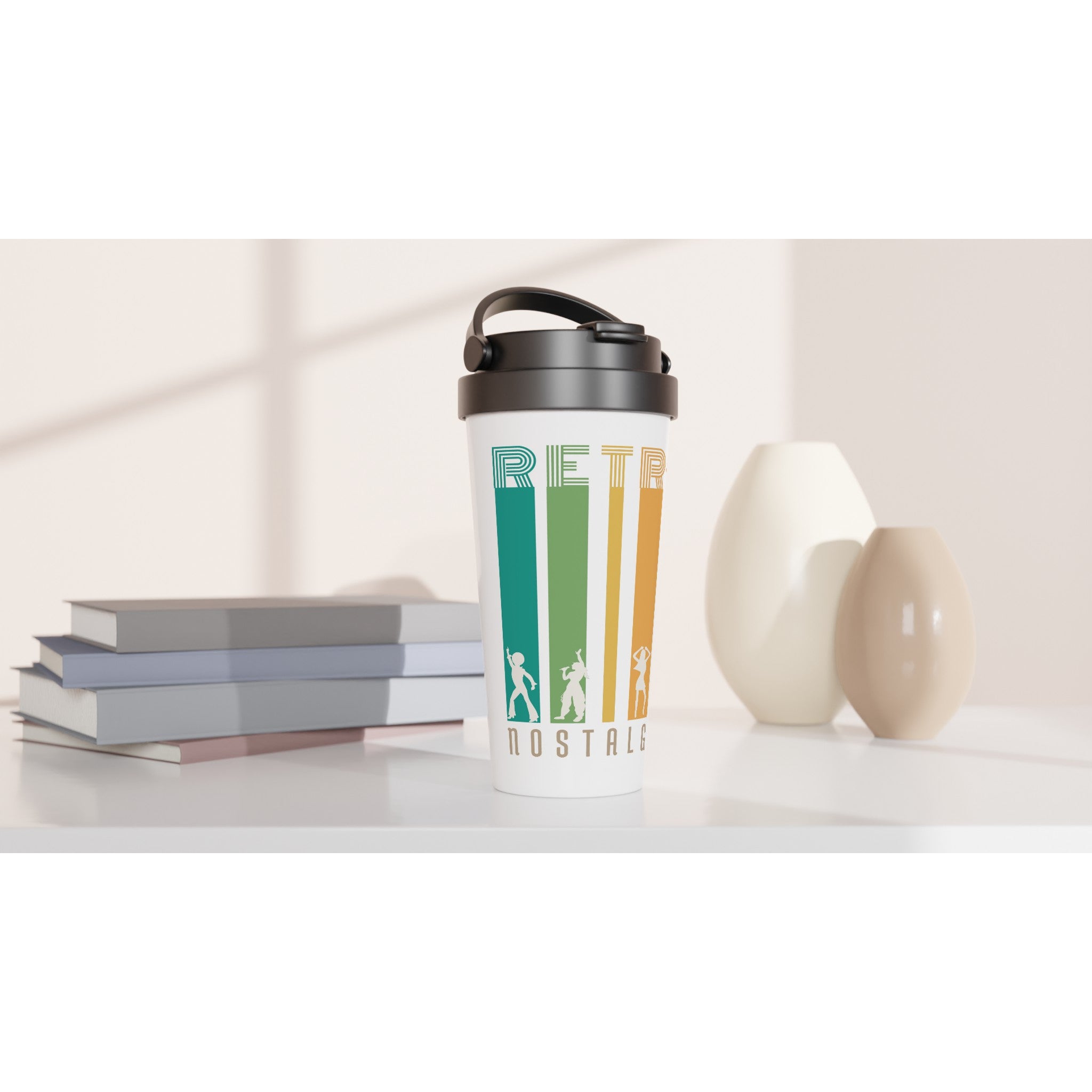 Retro Nostalgia - White 15oz Stainless Steel Travel Mug Travel Mug Globally Fulfilled Retro