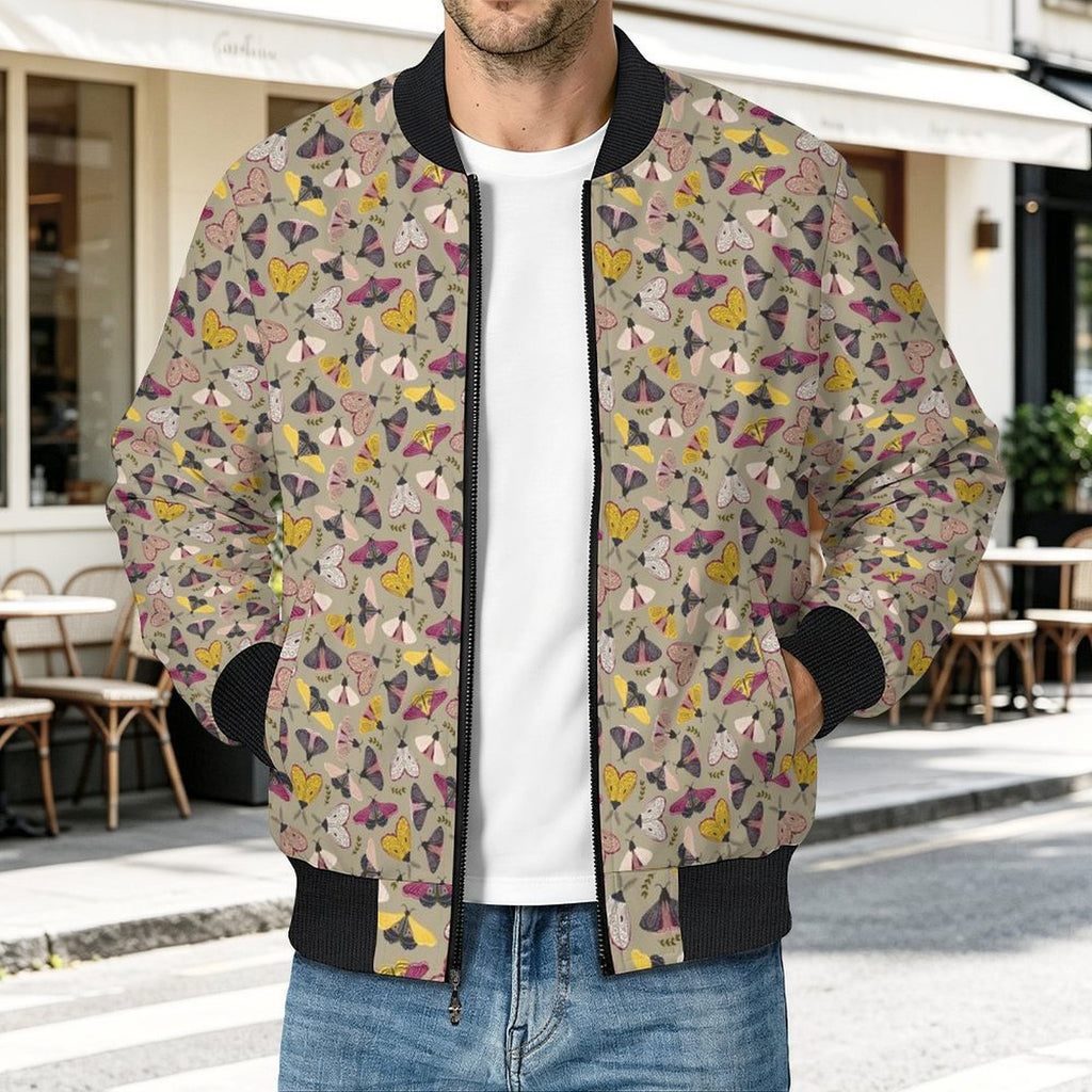 Pretty Moths Men's Casual Zip‑Up Bomber Jacket