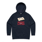 Music Saves Lives, Cassette Tape - Womens Hoodie Navy Womens Hoodie Music Printed In Australia Retro