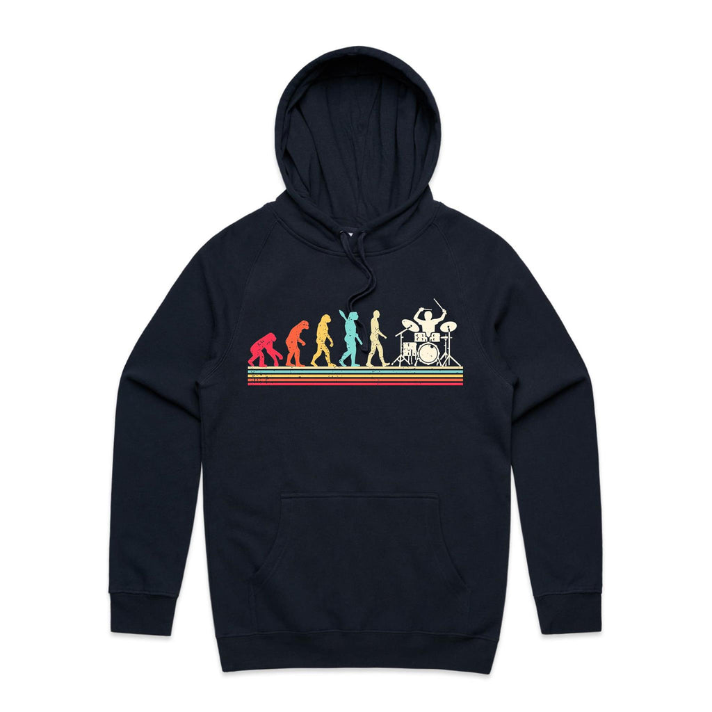 Drummer Evolution - Mens Hoodie Navy Mens Hoodie Music Printed In Australia