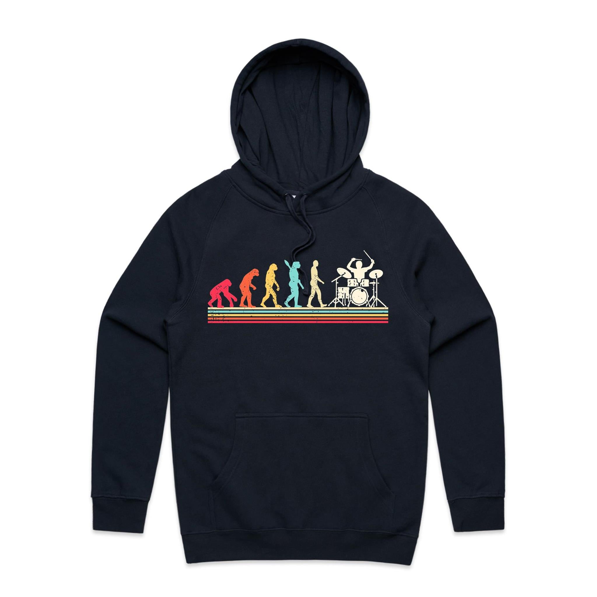 Drummer Evolution - Mens Hoodie Navy Mens Hoodie Music Printed In Australia