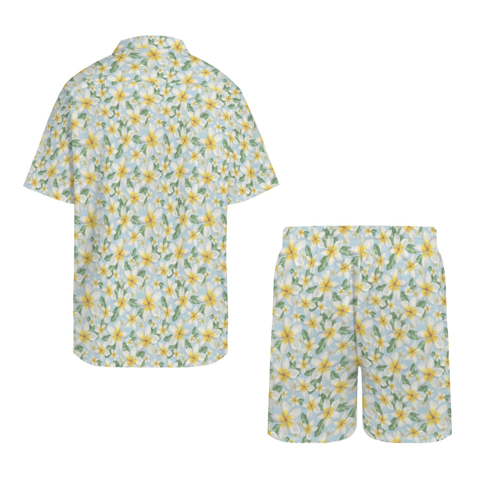 Delicate Frangipani Men's Hawaiian Shirt & Shorts Set Men's Hawaiian Shirt & Shorts Set Plants Printed Offshore