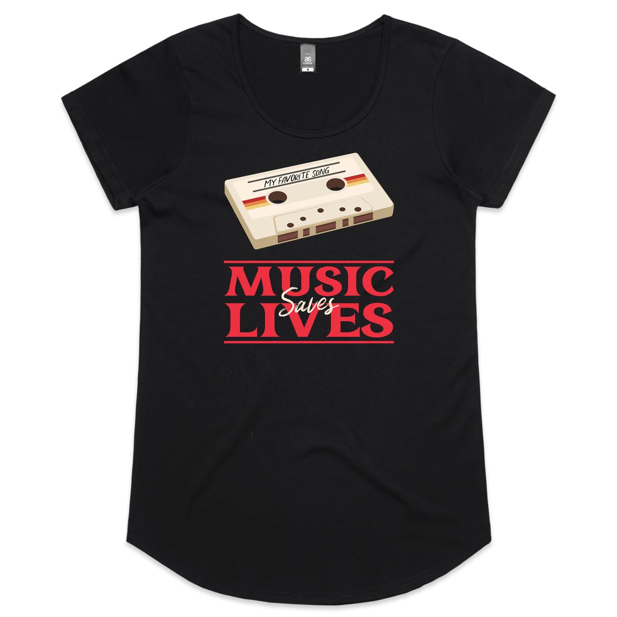 Music Saves Lives - Womens Scoop Neck T-Shirt Black Womens Scoop Neck T-shirt Music Printed In Australia