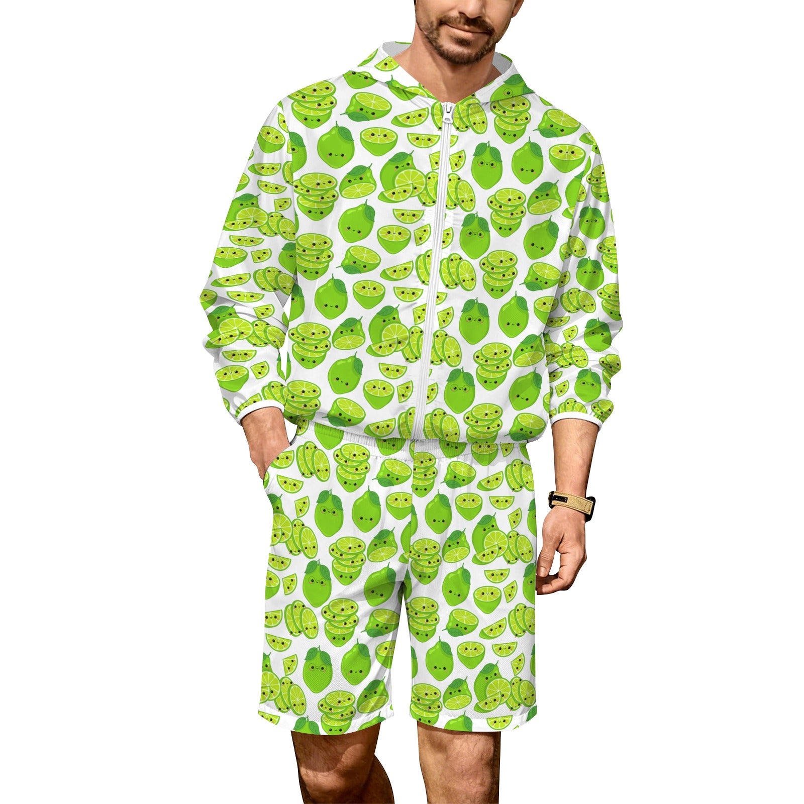 Cute Limes Men's Lightweight Sun Hoodie & Shorts Set 4XL Men's Lightweight Sun Hoodie & Shorts Food Printed Offshore