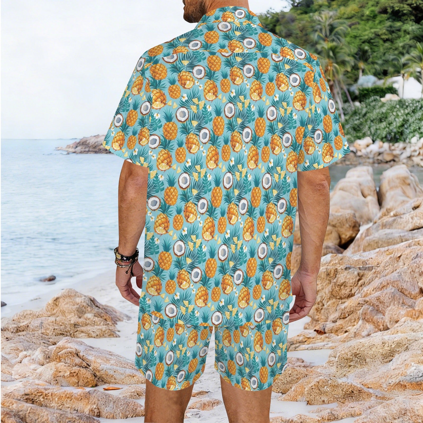 Pineapple Coconut Men's Hawaiian Shirt & Shorts Set Men's Hawaiian Shirt & Shorts Set Food Printed Offshore