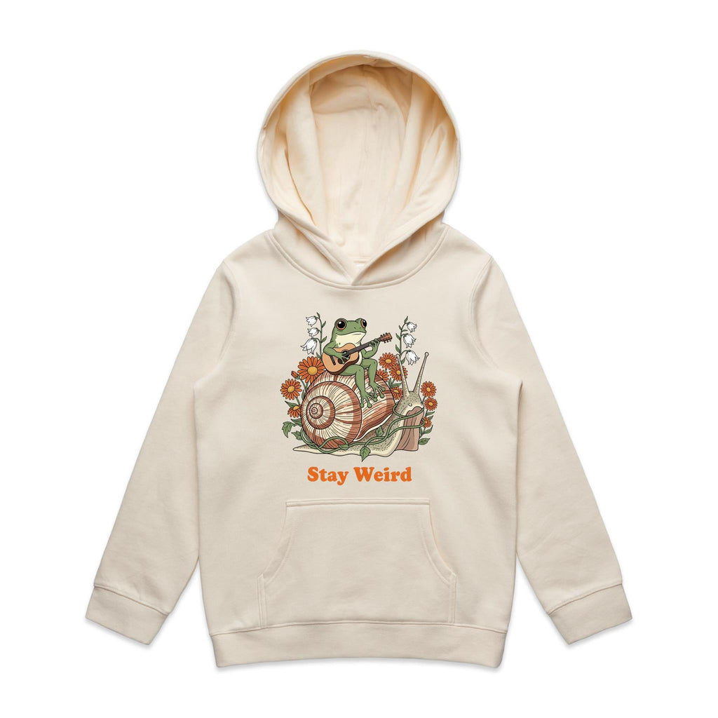 Stay Weird, Guitar Playing Frog On A Snail - Kids Hoodie