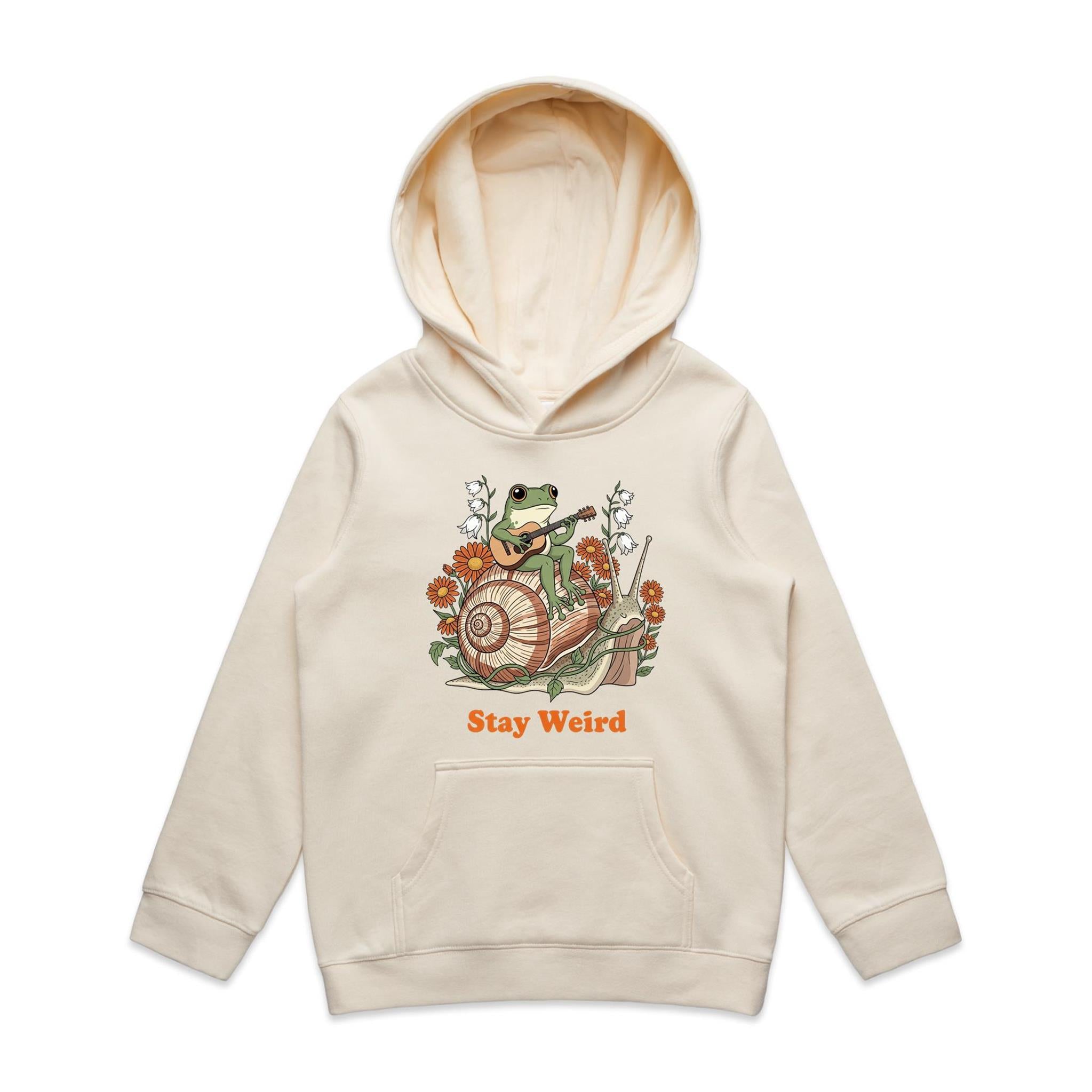 Stay Weird, Guitar Playing Frog On A Snail - Kids Hoodie