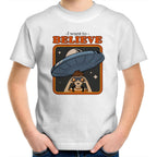 I Want To Believe, Alien UFO - Kids Youth T-Shirt White Kids Youth T-shirt Printed In Australia Sci Fi
