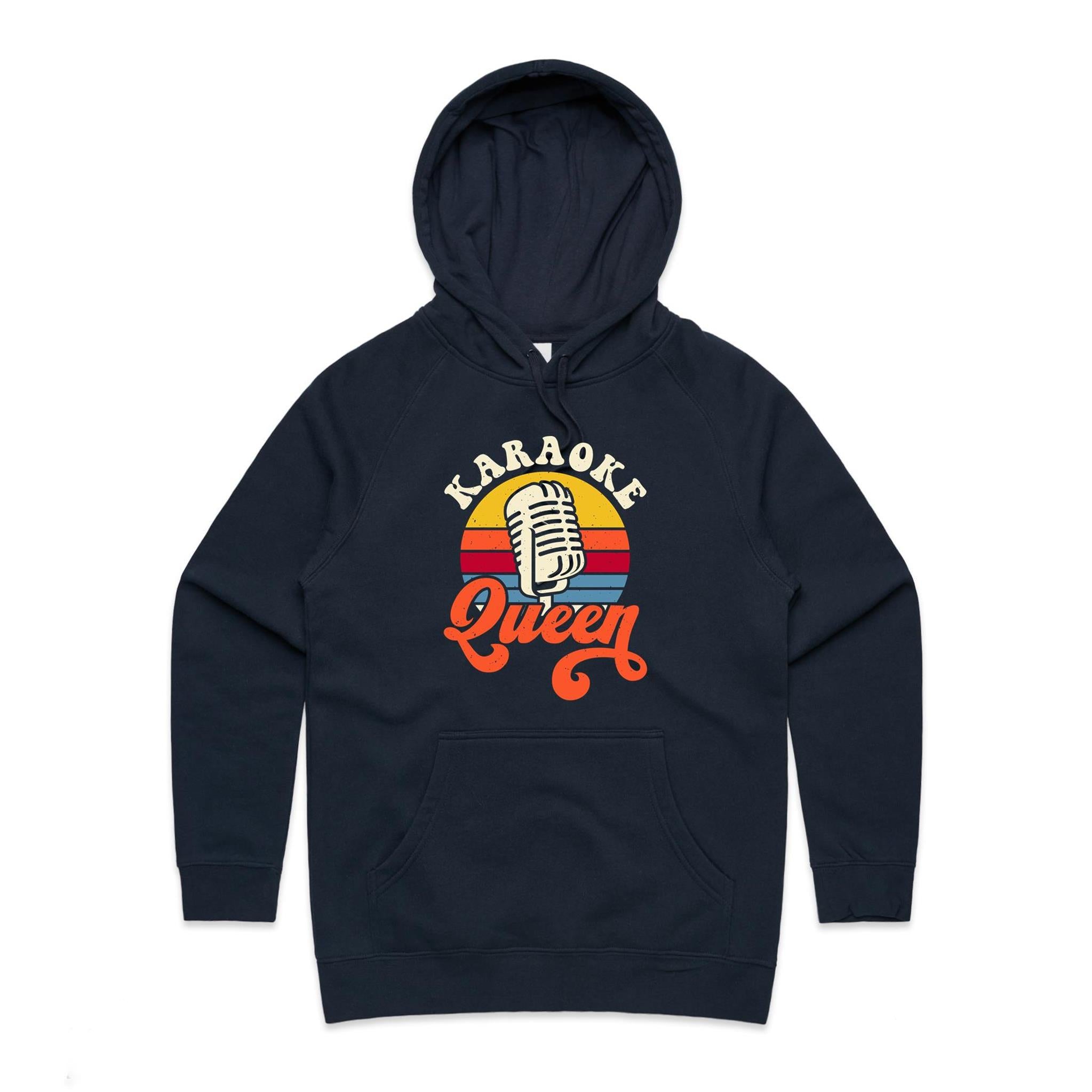 Karaoke Queen - Womens Hoodie Navy Womens Hoodie Music Printed In Australia