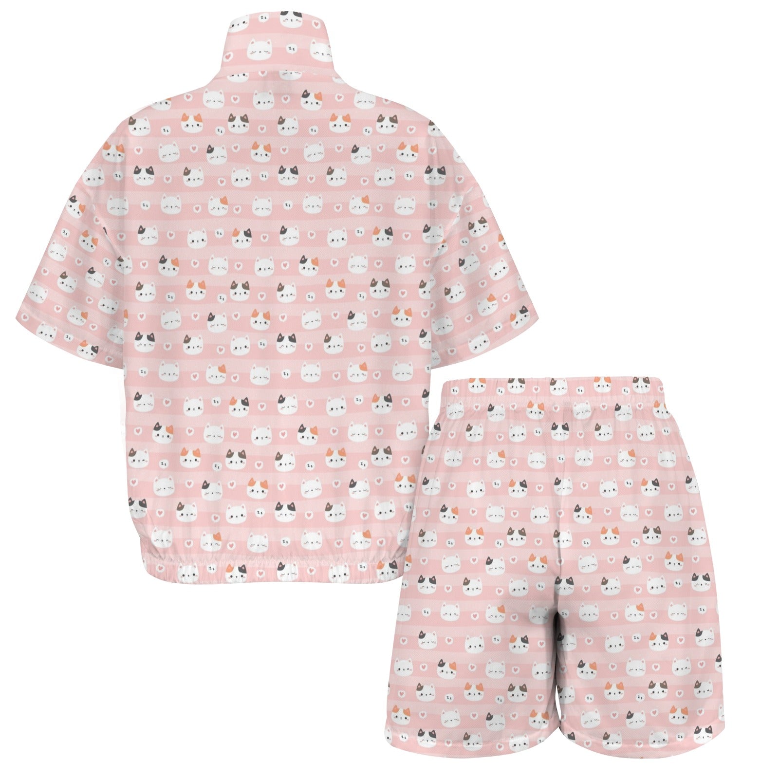 Pink Cats Women's Windbreaker Short Set Women's Windbreaker Short Set animal Printed Offshore