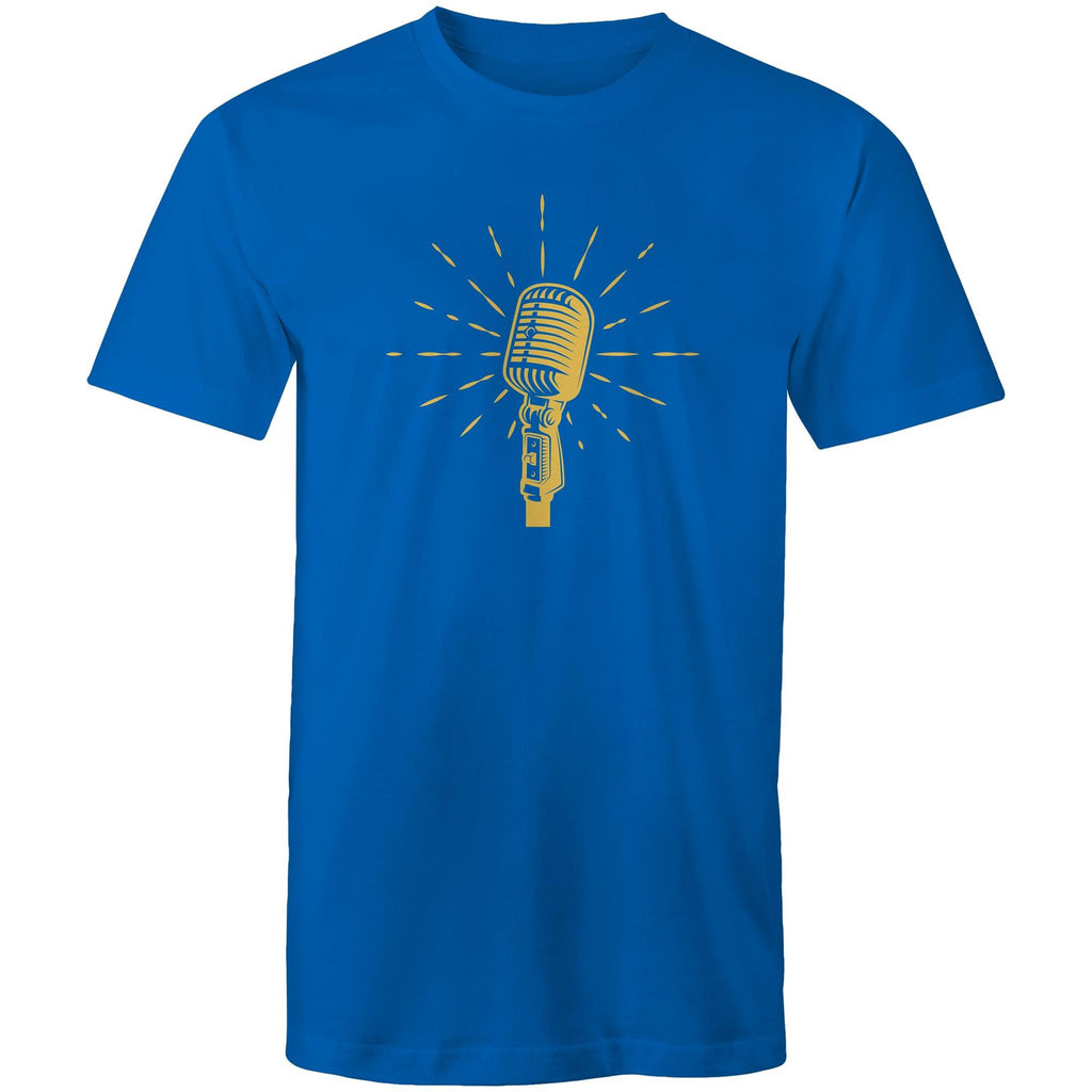 Retro Microphone - Mens T-Shirt Bright Royal Mens T-shirt Music Printed In Australia Retro
