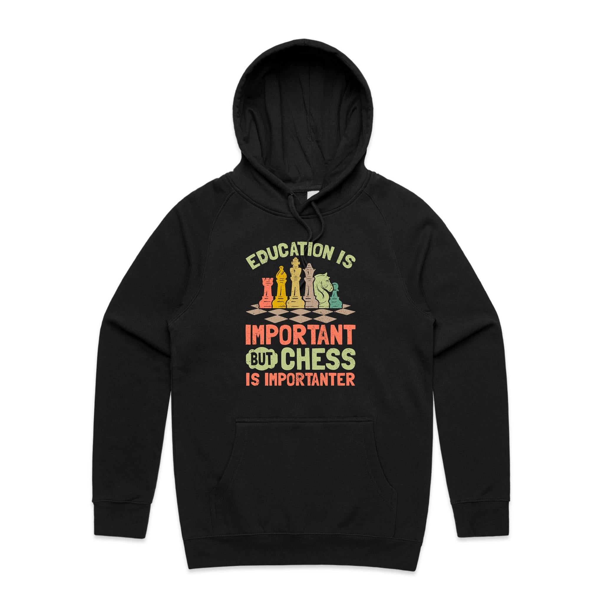 Chess And Education - Mens Hoodie Black Mens Hoodie Chess Games Printed In Australia