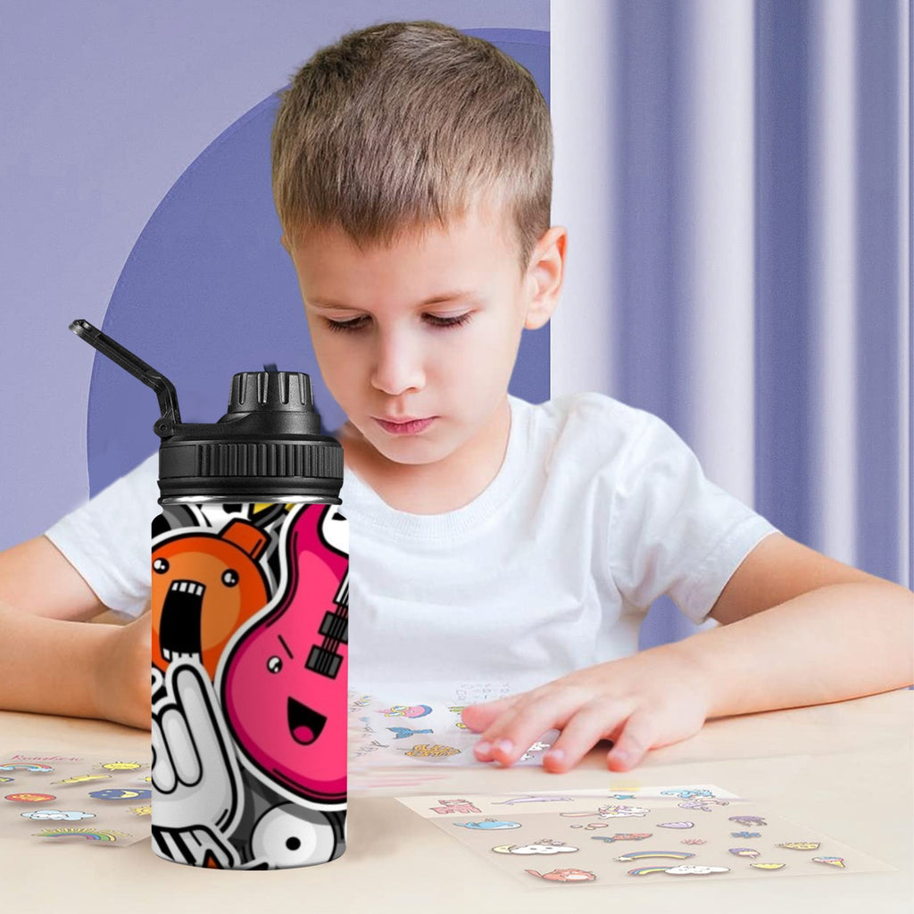 Sticker Music Kids Water Bottle with Chug Lid (12 oz) Kids Water Bottle with Chug Lid Music Printed Offshore