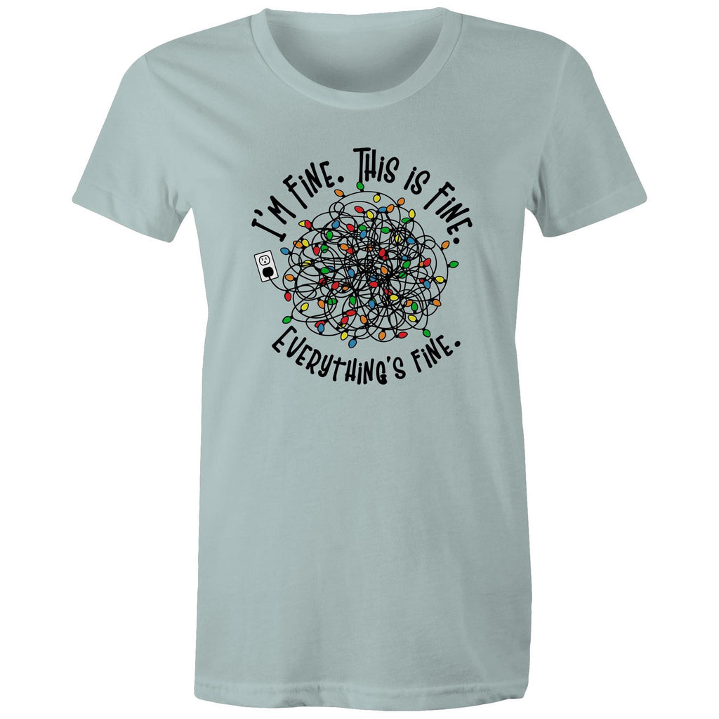 Tangled Christmas Lights, I'm Fine, This Is Fine, Everything Is Fine - Womens T-shirt Pale Blue Womens Christmas T-shirt Christmas Printed In Australia