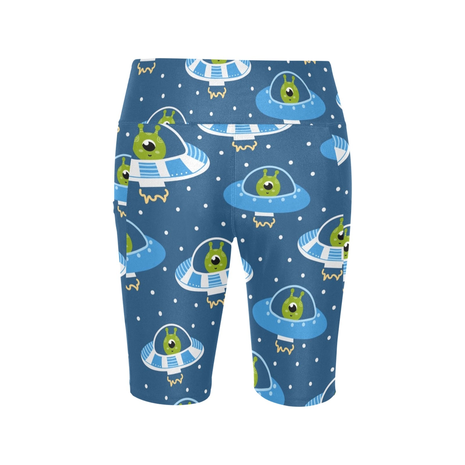Cute Aliens in UFOs - Women's Bike Shorts With Side Pockets Women's Bike Shorts Printed Offshore Sci Fi
