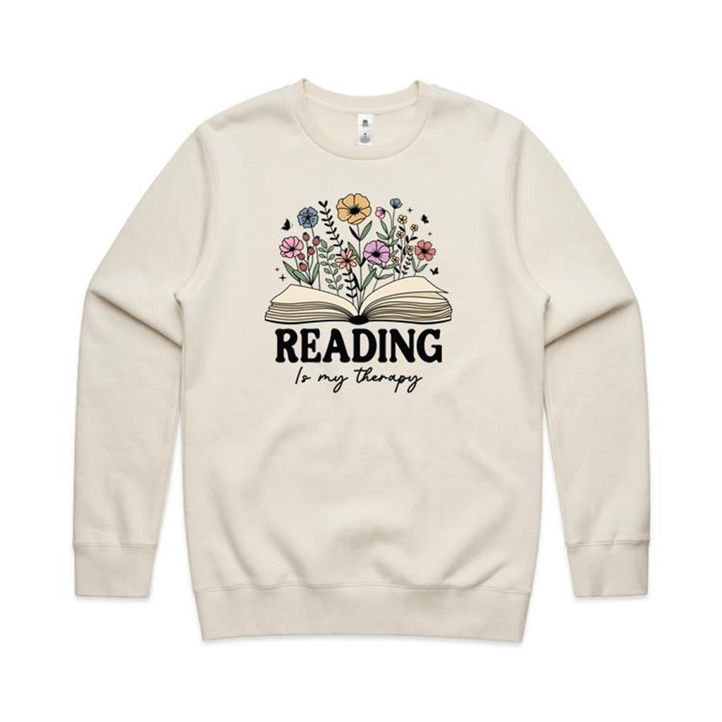 Reading Is My Therapy - AS Colour Stencil Crew Sweatshirt Ecru Sweatshirt Printed In Australia Reading