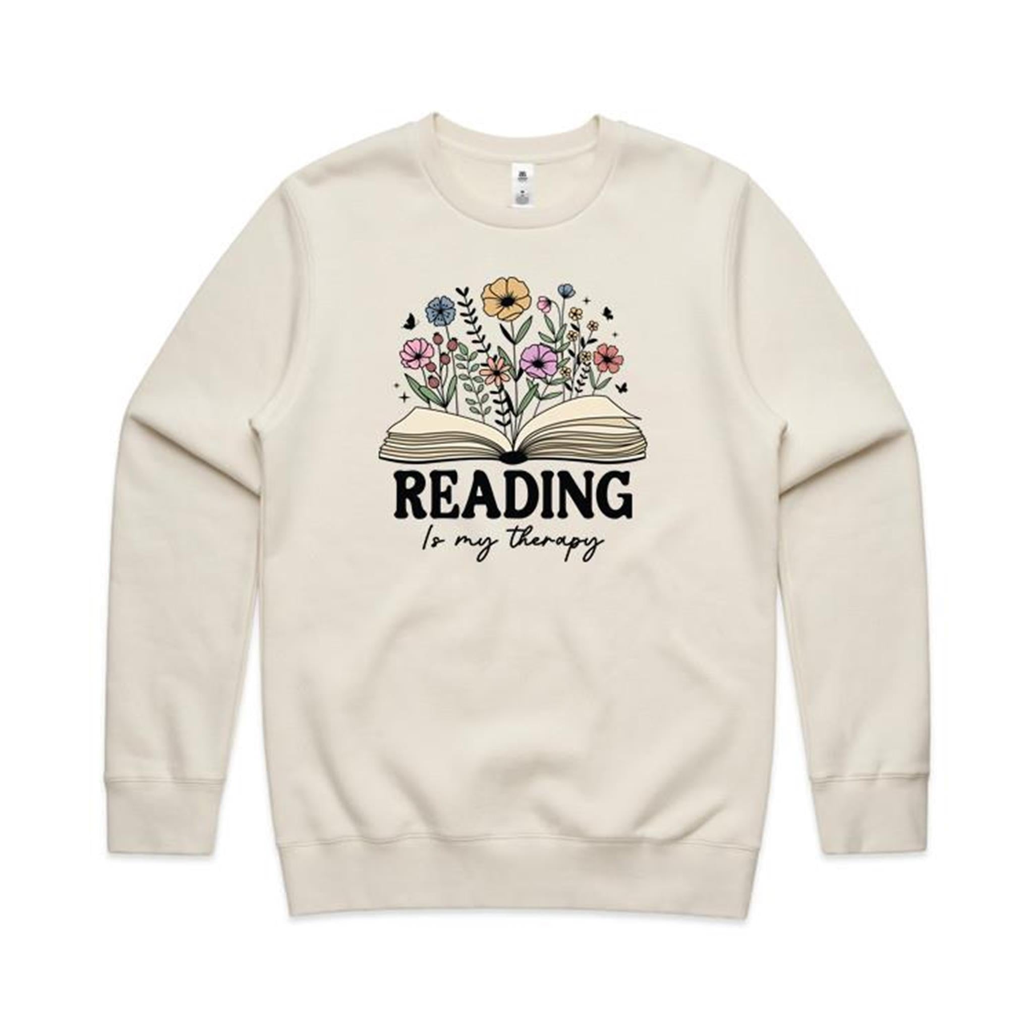 Reading Is My Therapy - AS Colour Stencil Crew Sweatshirt Ecru Sweatshirt Printed In Australia Reading