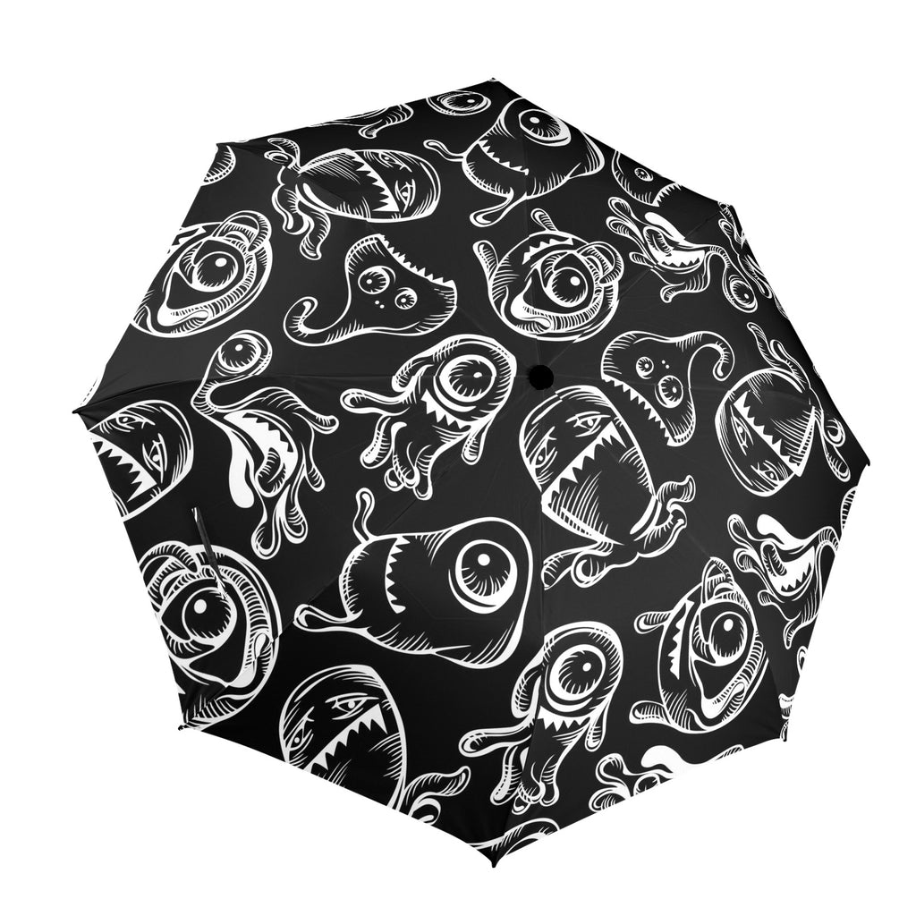 Monsters In Black And White - Semi-Automatic Foldable Umbrella (Model U12) One Size Semi-Automatic Foldable Umbrella (U12)