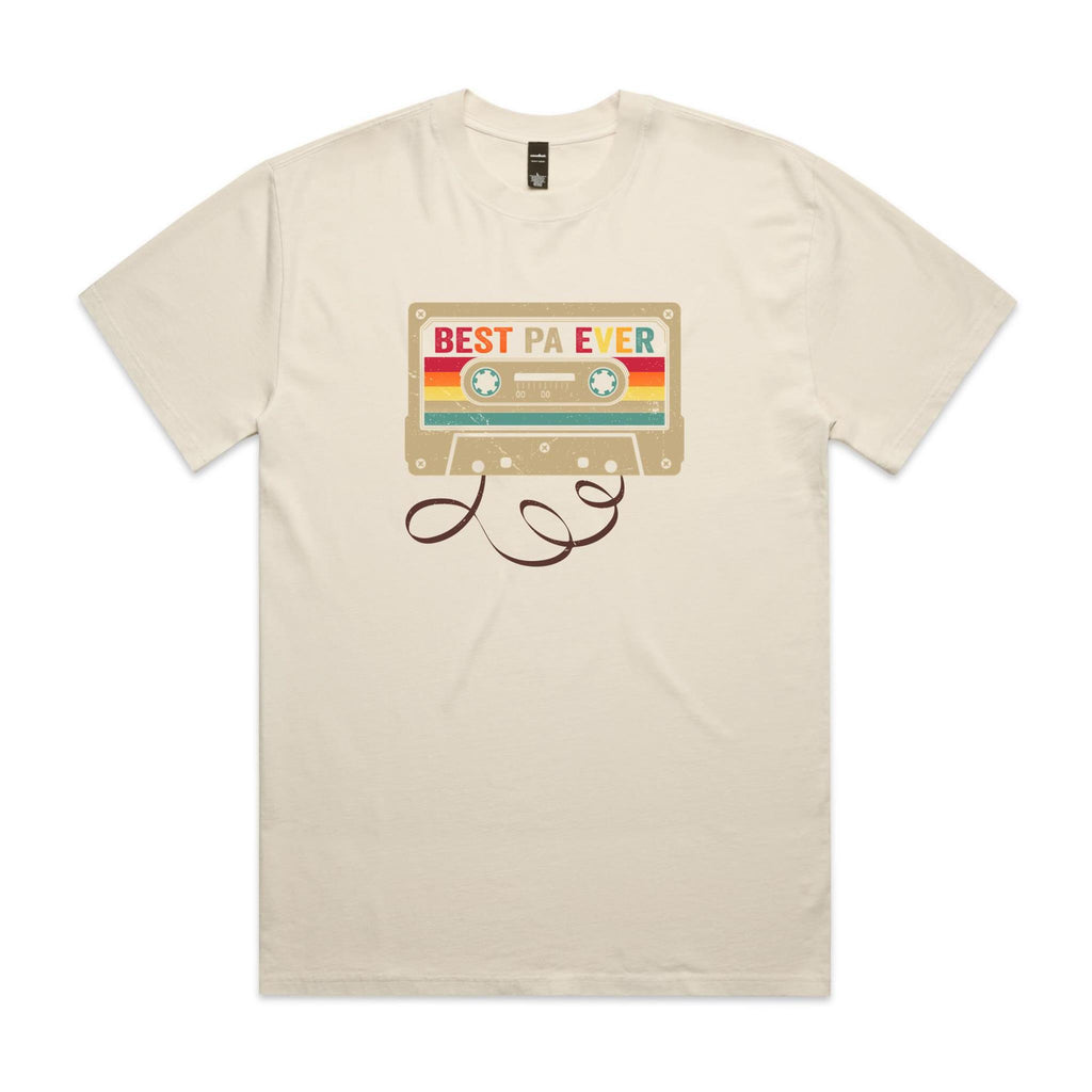 Best Pa Ever, Cassette Tape AS Colour Heavy Faded Tee Unisex Faded ecru Heavy Faded T-shirt Dad Music Printed In Australia