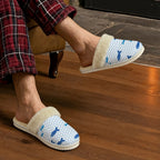 Simple Blue Fish Men's Fur Trim Thick-Sole Indoor Slippers Men's Fur Trimmed Slippers animal Ocean Printed Offshore