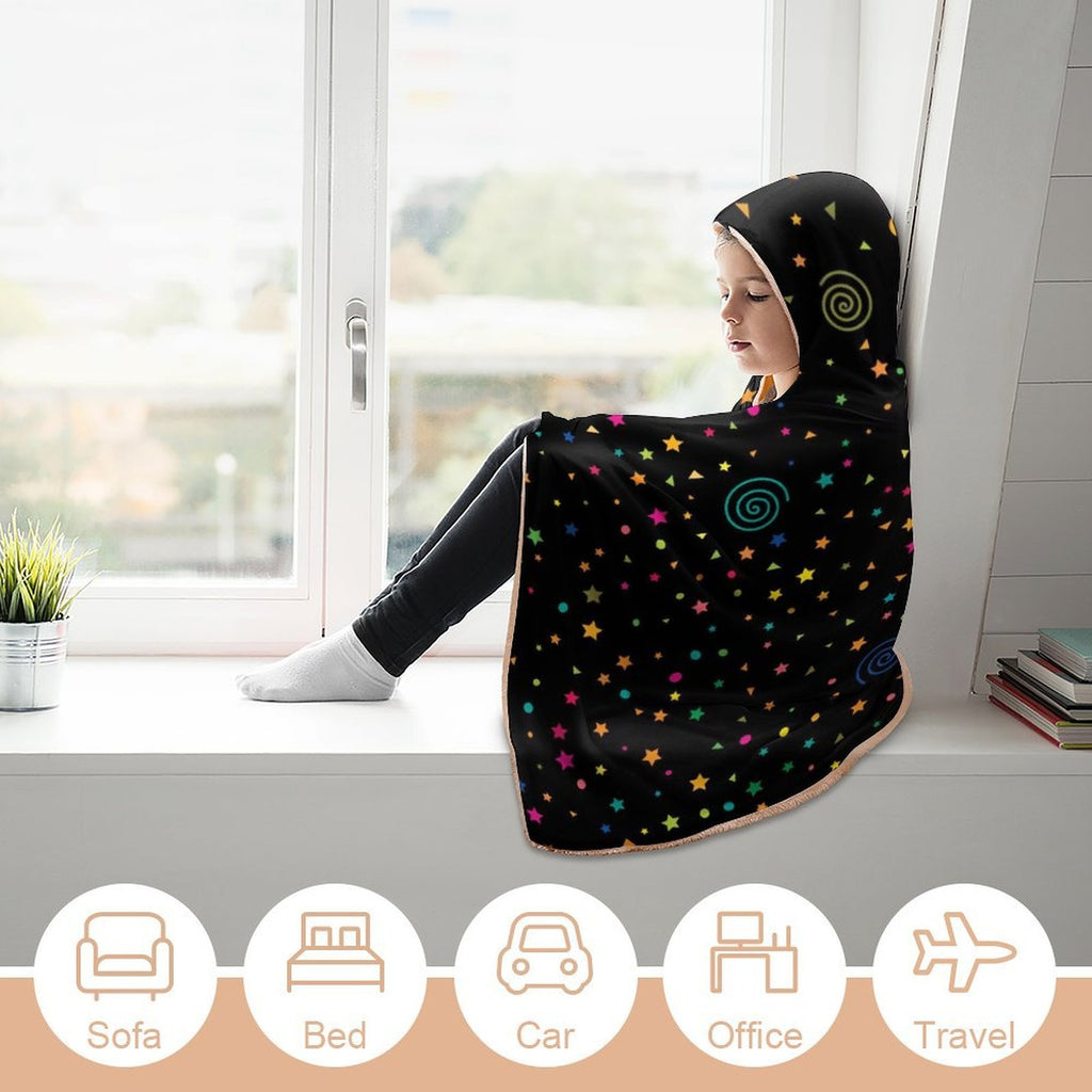 Stars And Swirls Kids Hooded Blanket 100cm x 130cm Kids Hooded Blanket Printed Offshore