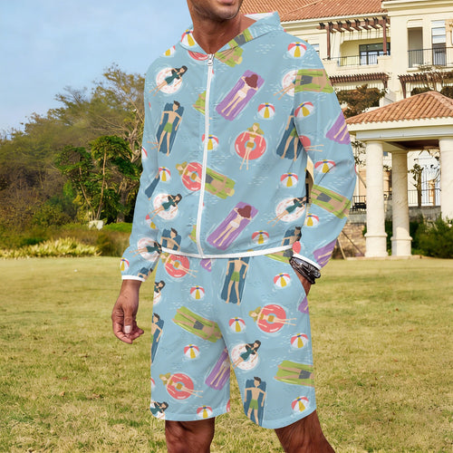Beach Float Men's Lightweight Sun Hoodie & Shorts Set Men's Lightweight Sun Hoodie & Shorts Printed Offshore Summer