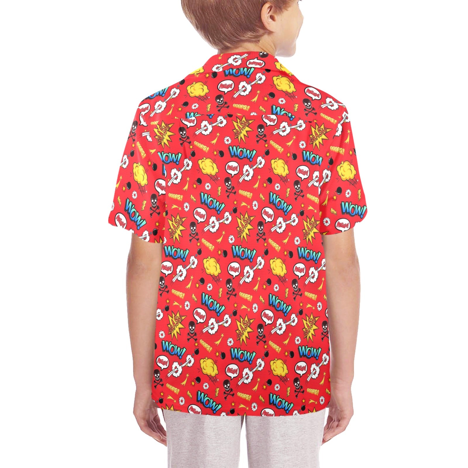 Comic Book Red Senior Kids Hawaiian Shirt Senior Kids Hawaiian Shirt 8-15 comic Printed Offshore