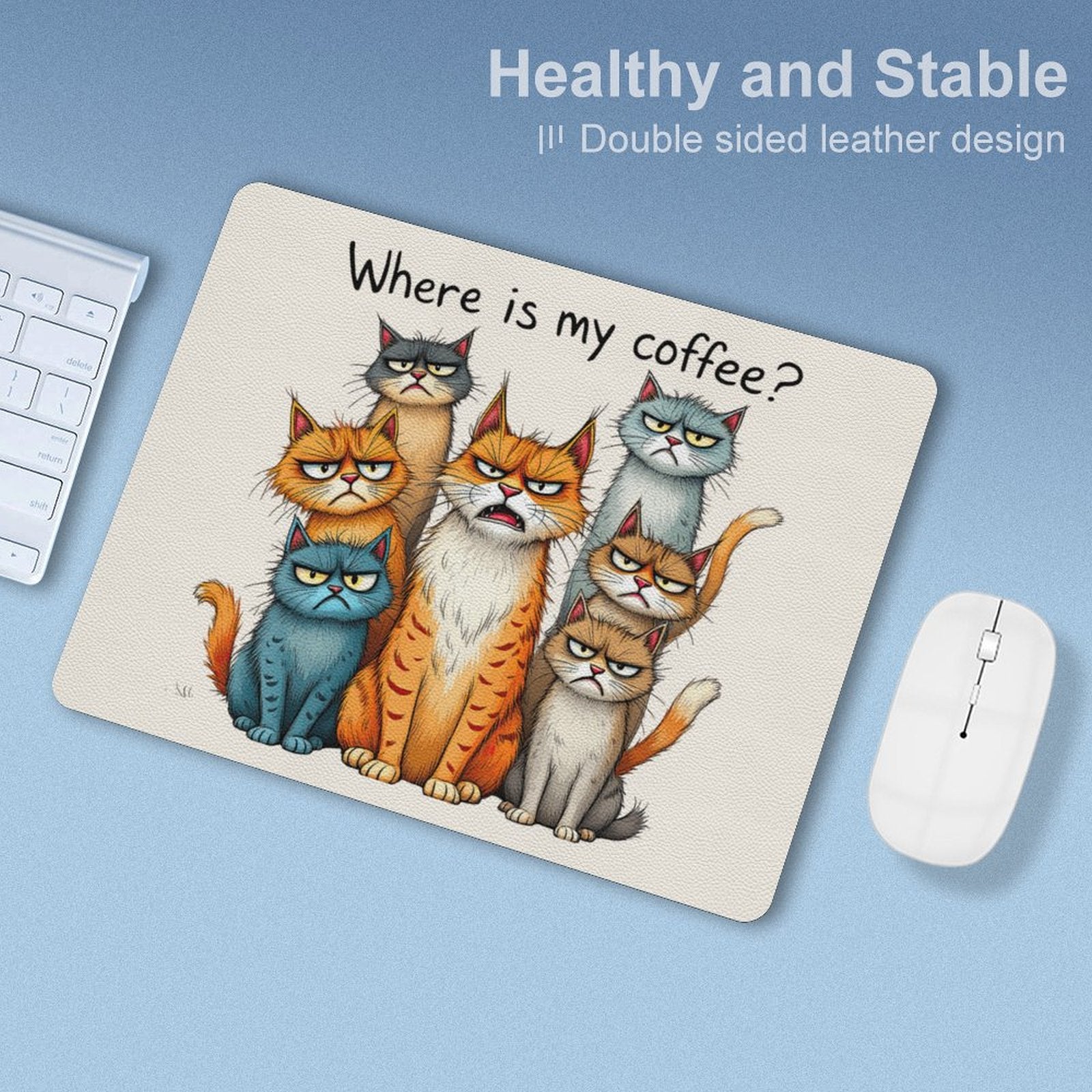 Where Is My Coffee, Cats Leather Mouse Pad Leather Mouse Pad animal Coffee Printed Offshore