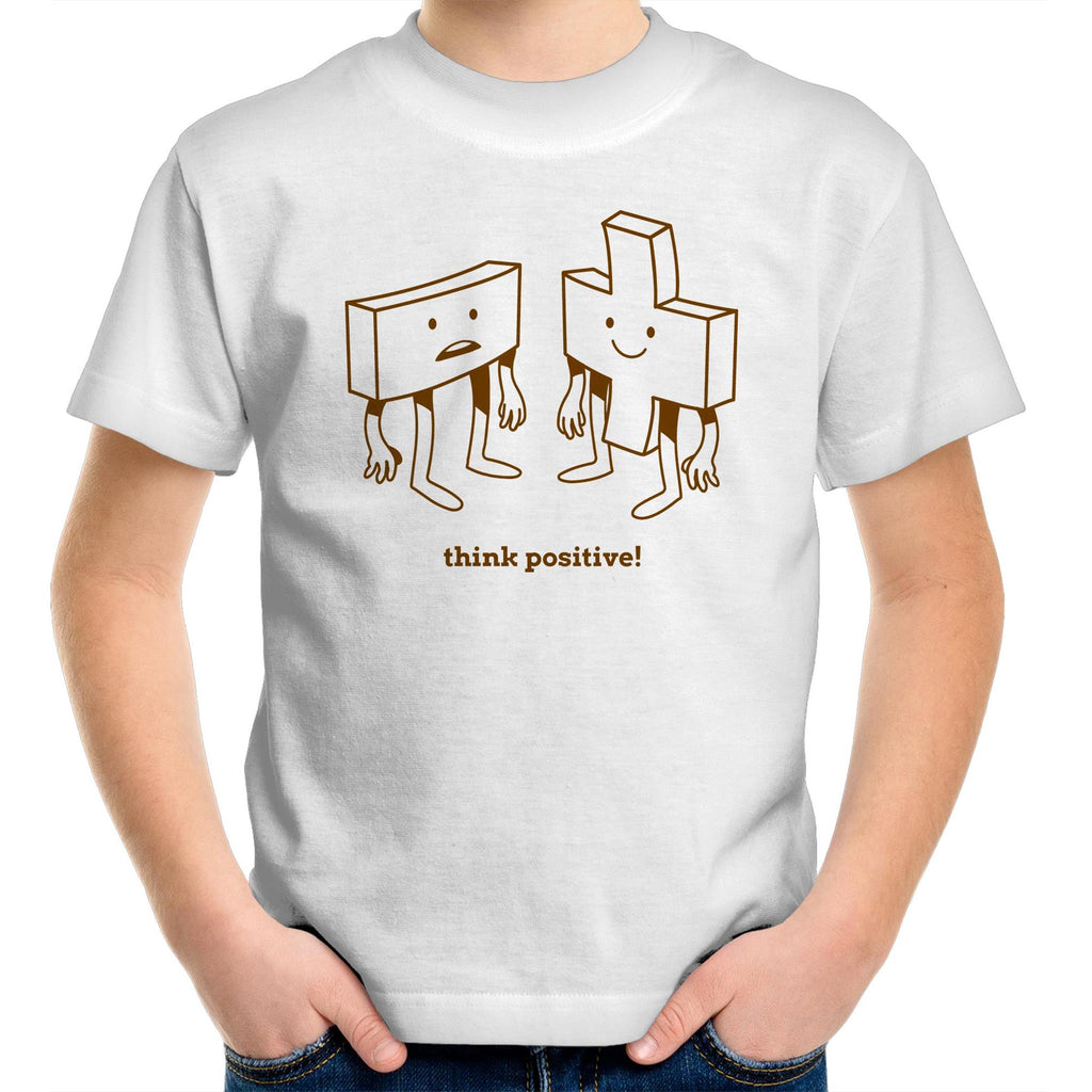 Think Positive, Maths - Kids Youth T-Shirt White Kids Youth T-shirt Maths Positivity Printed In Australia
