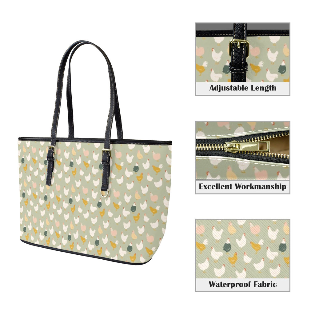 Chicken Life PU Leather Tote Bag Large Leather Tote Bag-Large animal Printed Offshore