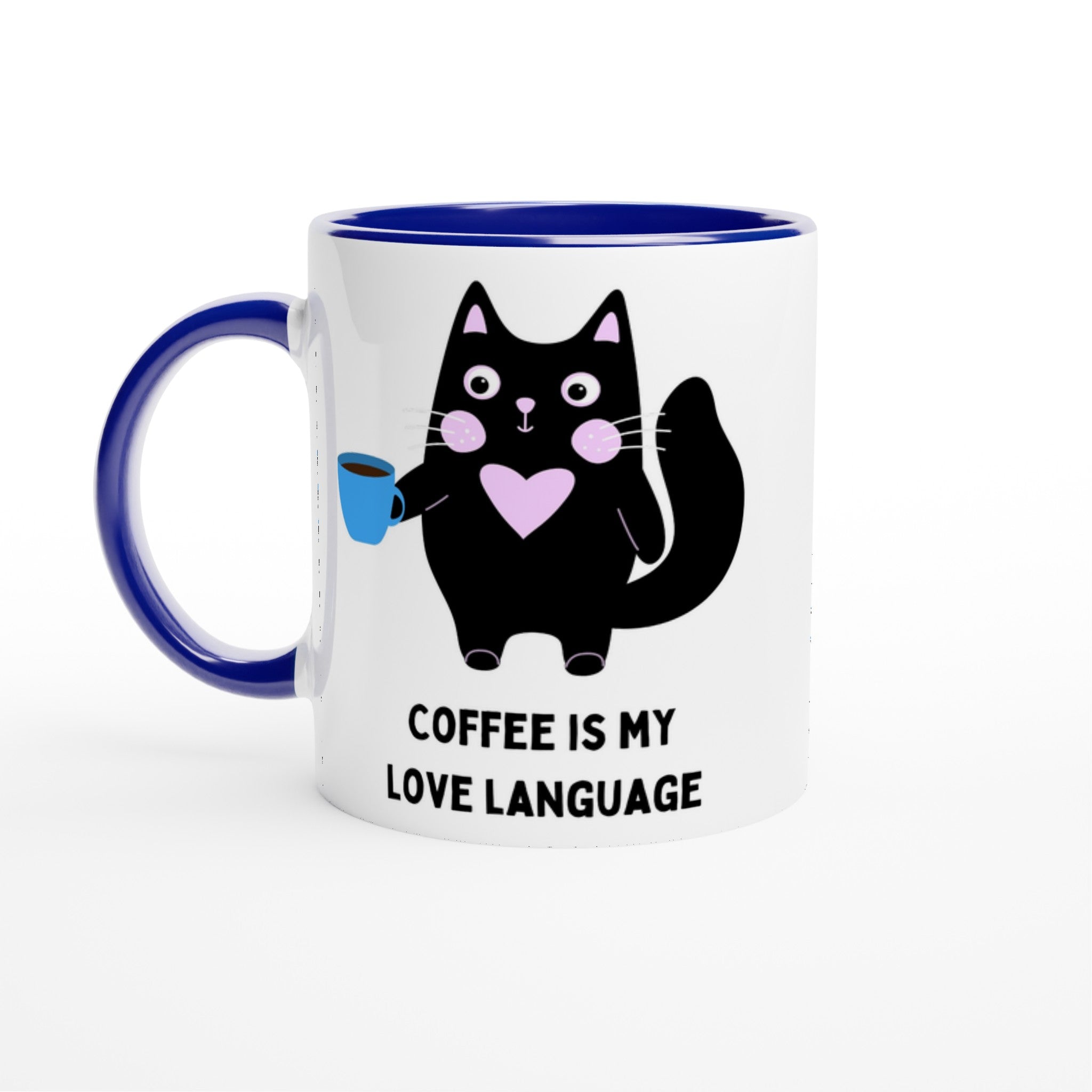 Coffee Is My Love Language - White 11oz Ceramic Mug with Colour Inside Ceramic Blue Colour 11oz Mug animal coffee Globally Fulfilled love