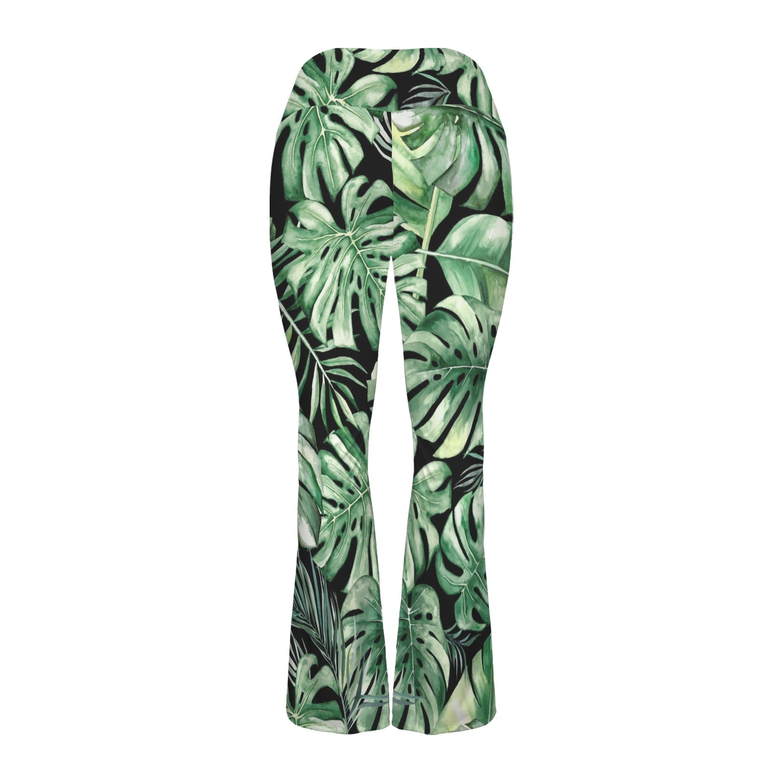 Jungle Leaves High Waist Crossover Tummy Control Flare Leggings High Waist Flare Leggings Plants Printed Offshore