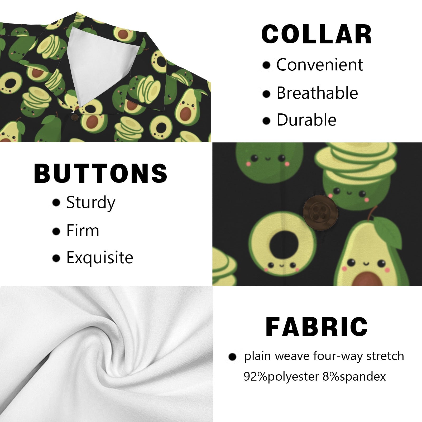 Cute Avocados Men's Short Sleeve Hawaiian Shirt Men's Hawaiian Shirt (New) Food Printed Offshore