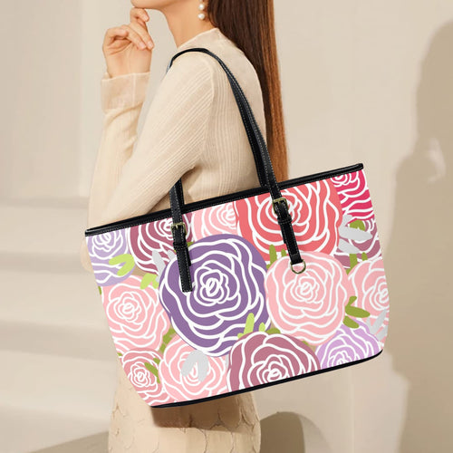 Abstract Roses PU Leather Tote Bag Large Leather Tote Bag-Large Plants Printed Offshore